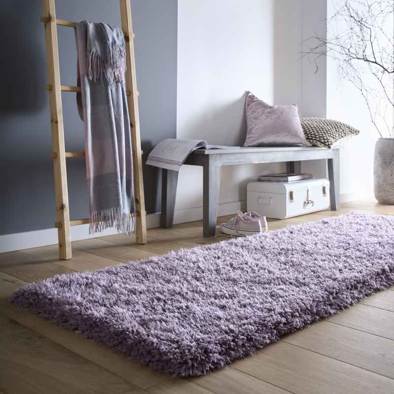 Chicago Shaggy Modern Plain Runner Rugs in Lavender