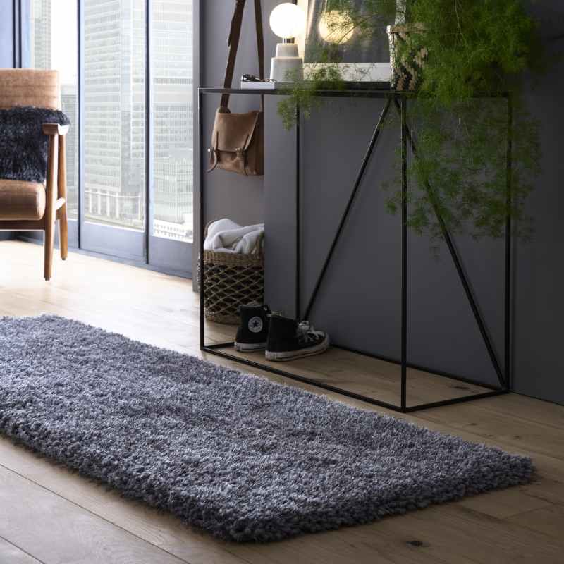 Chicago Shaggy Modern Plain Runner Rugs in New Grey