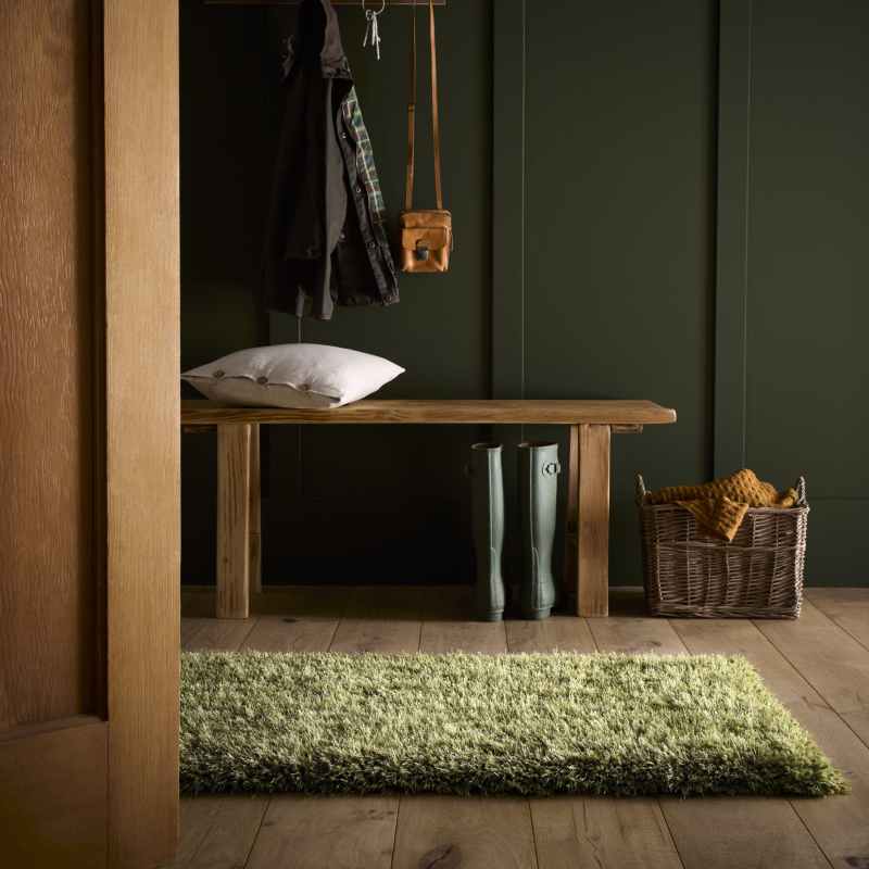 Chicago Shaggy Modern Plain Runner Rugs in Olive