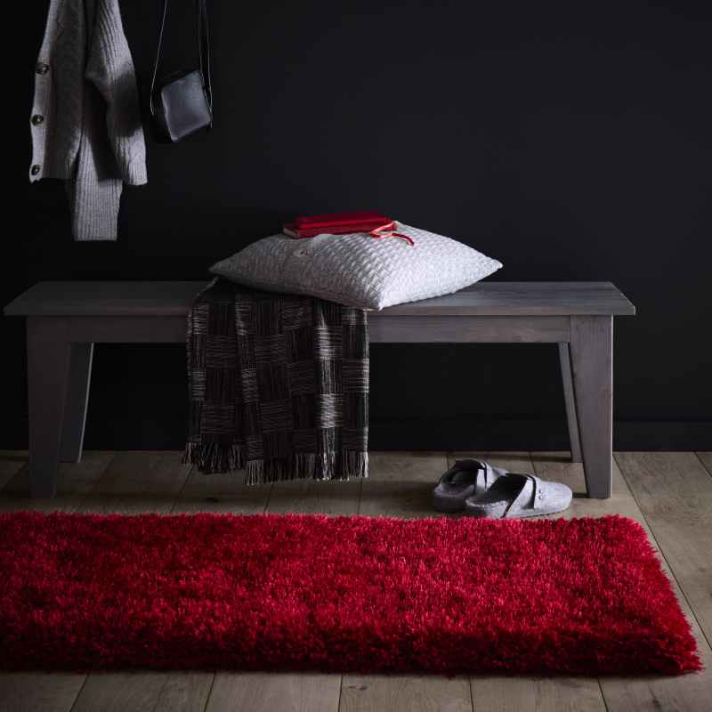 Chicago Shaggy Modern Plain Runner Rugs in Red