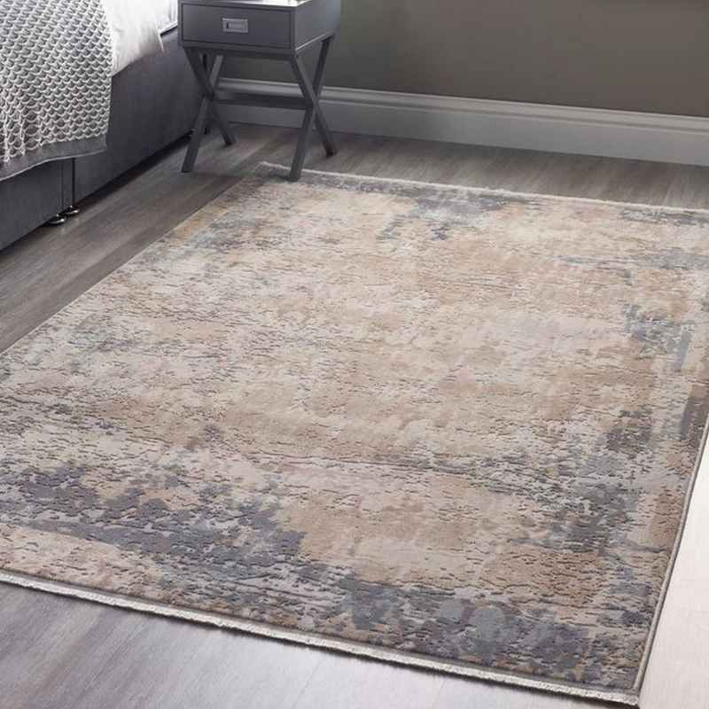Cosimo Distressed Modern Fringe Rug in Blue Grey