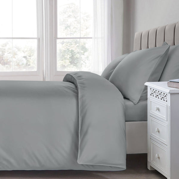 Sweet Dreams Cotton 200 Thread Count Percale Grey Duvet Cover