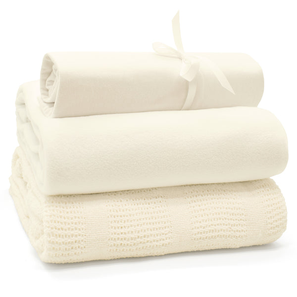 My Little World Cream Cellular Baby Blanket Cream 3-Piece Cot Bed Starter Set