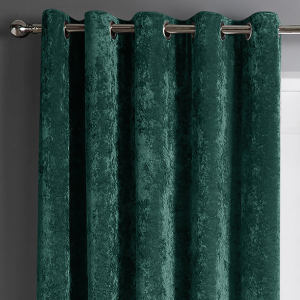 Intimates Emerald Green Crushed Velvet Ready Made Eyelet Curtains