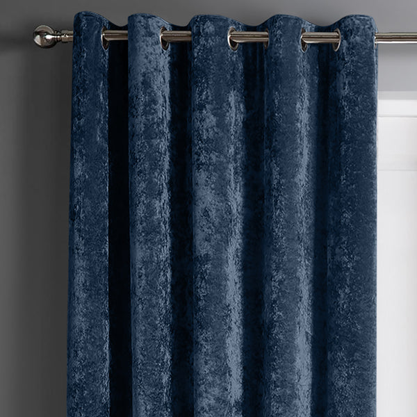 Intimates Navy Blue Crushed Velvet Ready Made Eyelet Curtains