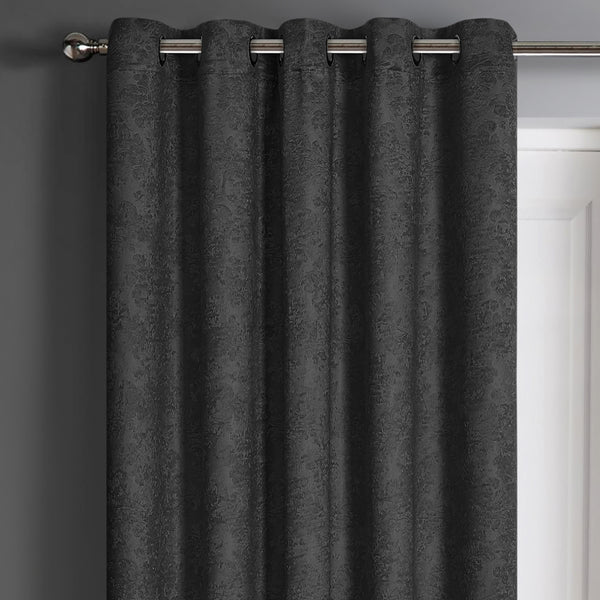Velosso Damask Black Dimout Eyelet Door Curtain