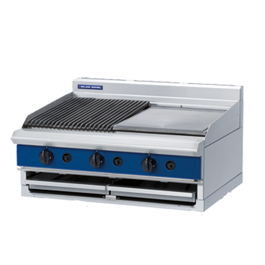 Blue Seal Evolution G596-B Ribbed Chargrill & 450mm Griddle Plate Bench Model