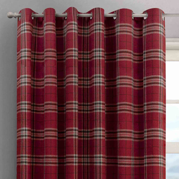 Intimates Hugo Check Wine Ready Made Eyelet Curtains