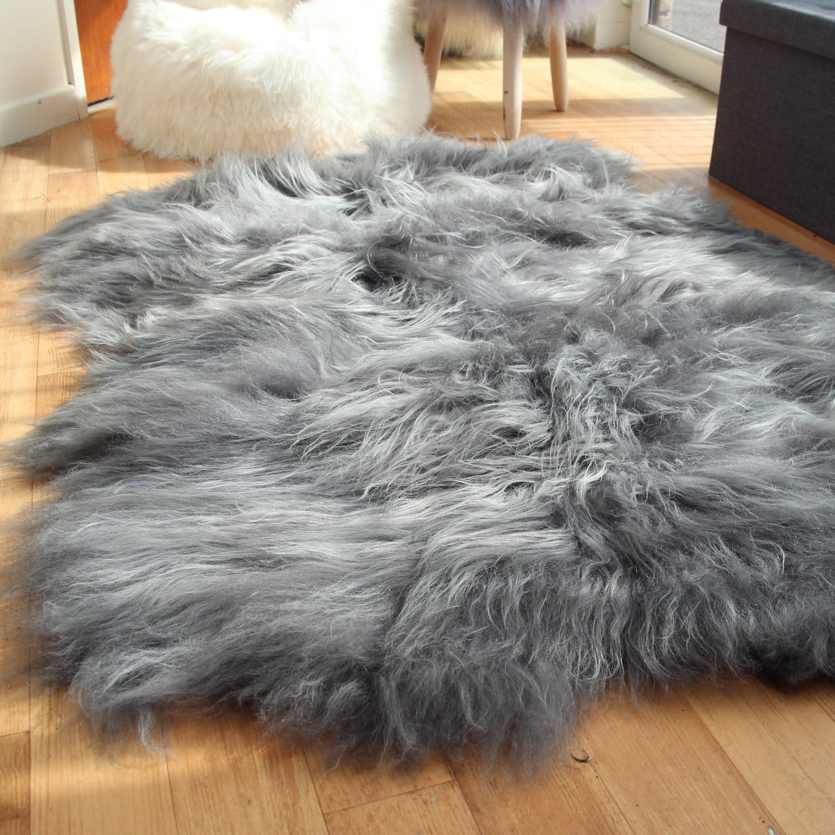 Icelandic Grey Sheepskin Rug with Natural Edges - Custom Made