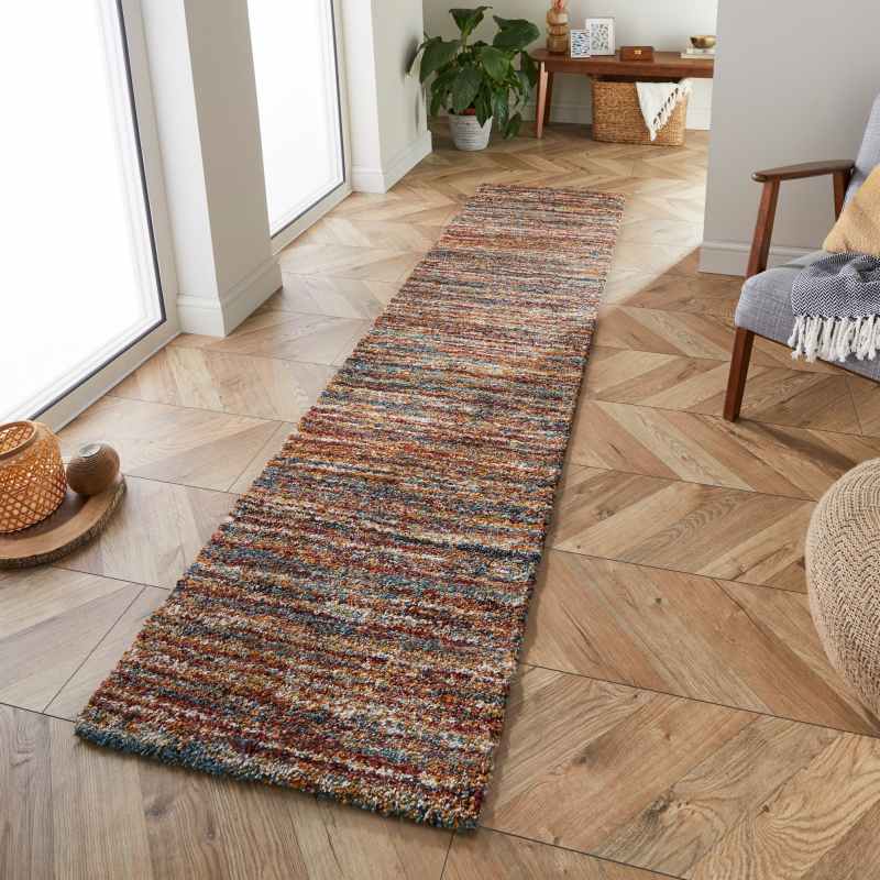 Mehari 23067 2959 Abstract Shaggy Runner Rugs in Rust