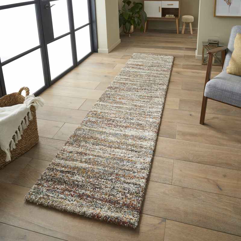 Mehari Shaggy Striped Runner Rugs 23094 6969 in Mustard Yellow