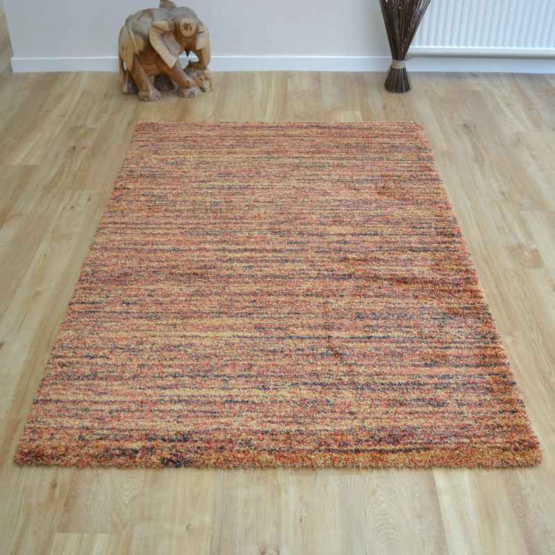 Mehari 23067 1595 Abstract Shaggy Rugs in Burnt Orange Multi