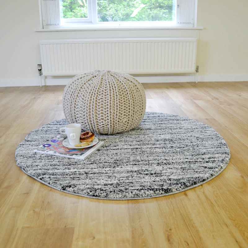 Mehari 23067 4258 Abstract Shaggy Circle Rugs in Grey