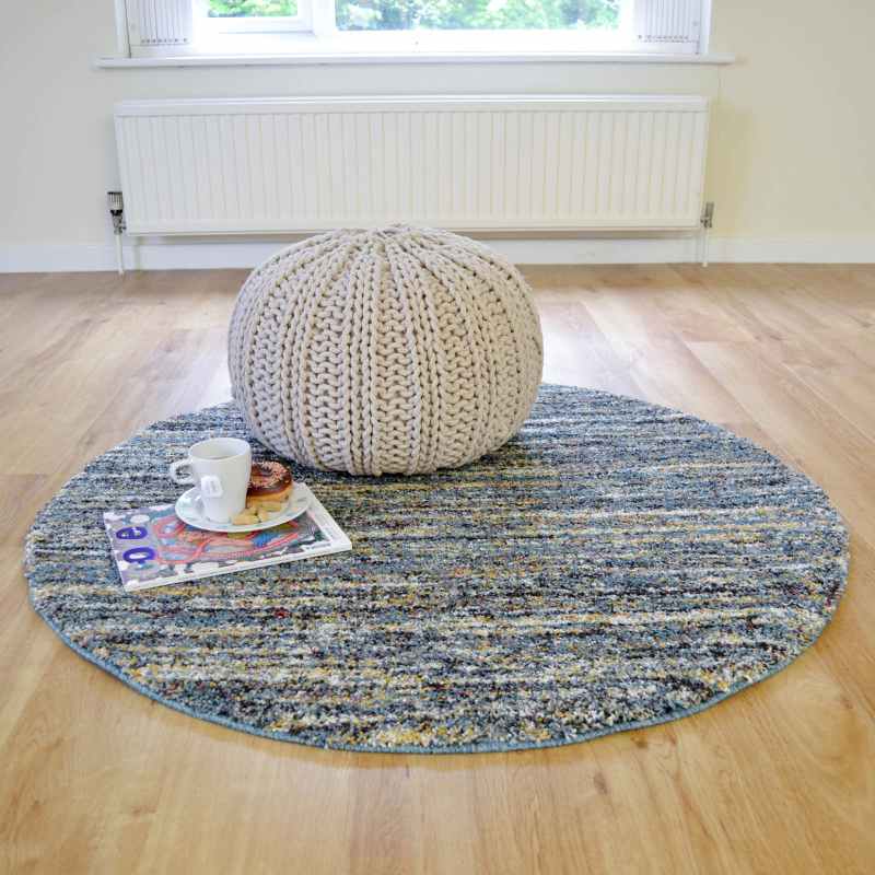 Mehari 23067 5949 Abstract Shaggy Circle Rugs in Blue