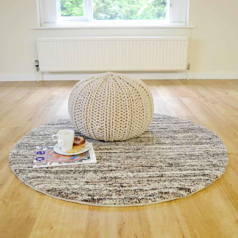 Mehari 23067 6868 Abstract Shaggy Circle Rugs in Beige Brown