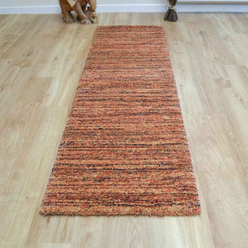 Mehari 23067 1595 Abstract Shaggy Runner Rugs in Burnt Orange