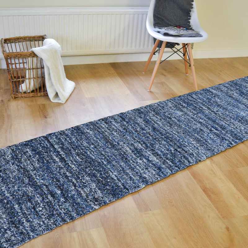 Mehari 23067 6141 Abstract Shaggy Runner Rugs in Blue