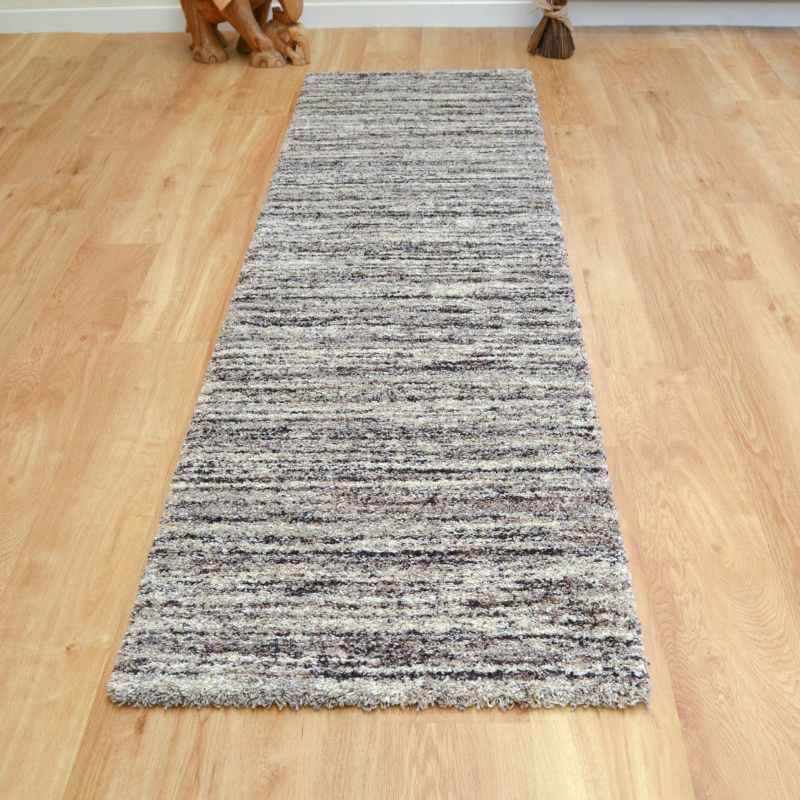 Mehari 23067 6868 Abstract Shaggy Runner Rugs in Beige Brown