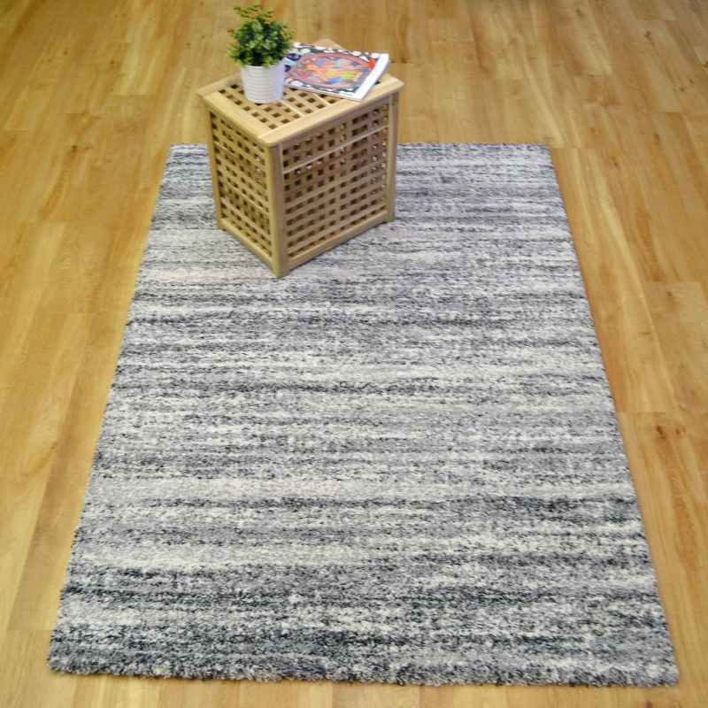 Mehari Shaggy Striped Rugs 23094 6258 in Grey