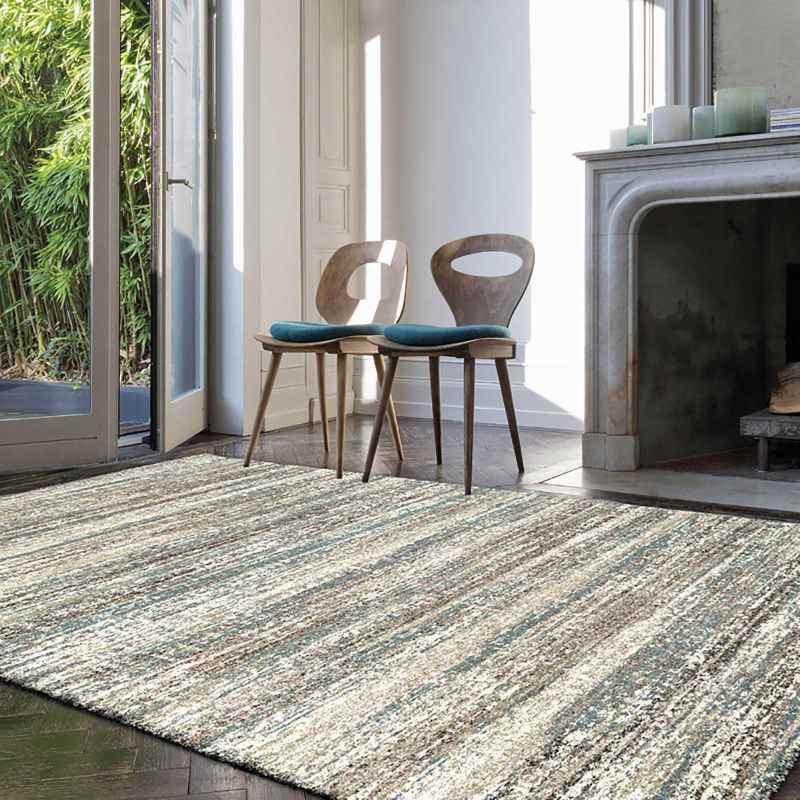 Mehari Shaggy Striped Rugs 23094 6959 in Teal Blue