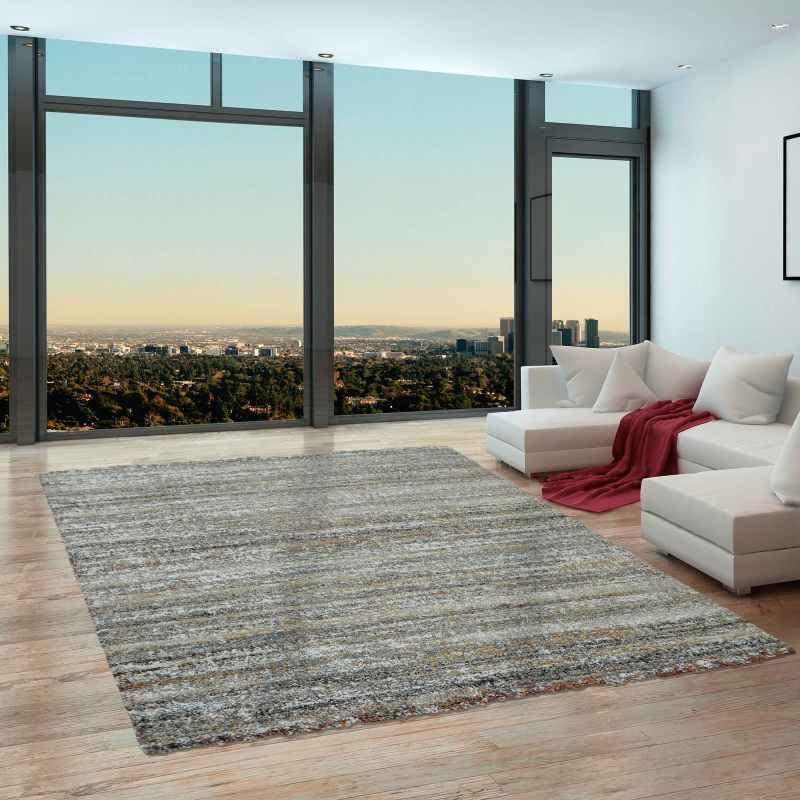 Mehari Shaggy Striped Rugs 23094 6969 in Mustard Yellow