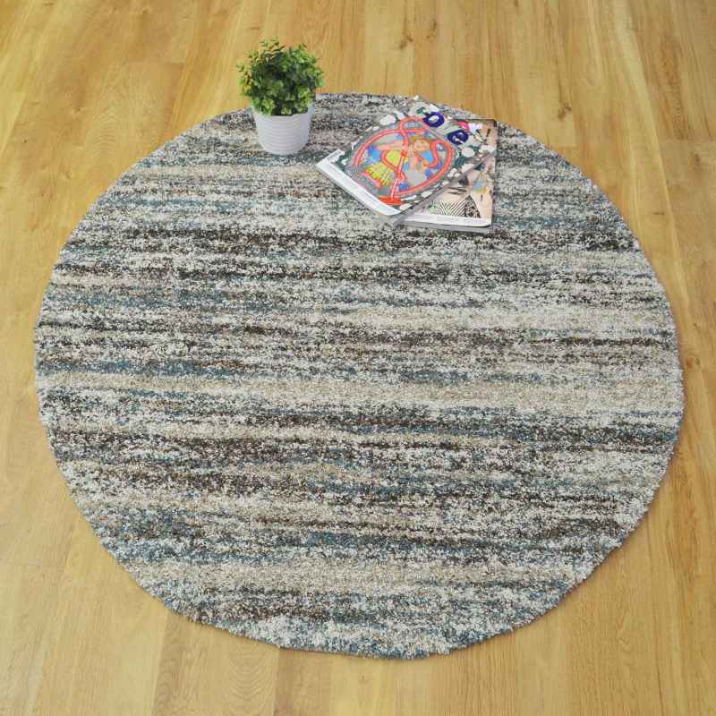 Mehari Shaggy Striped Circle Rugs 23094 6959 in Teal Blue