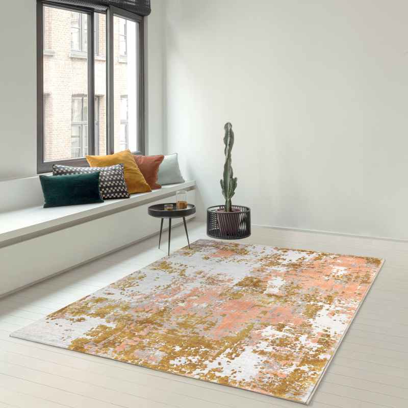 Moda 47127 GC700 Distressed Abstract Rugs in Gold Pink