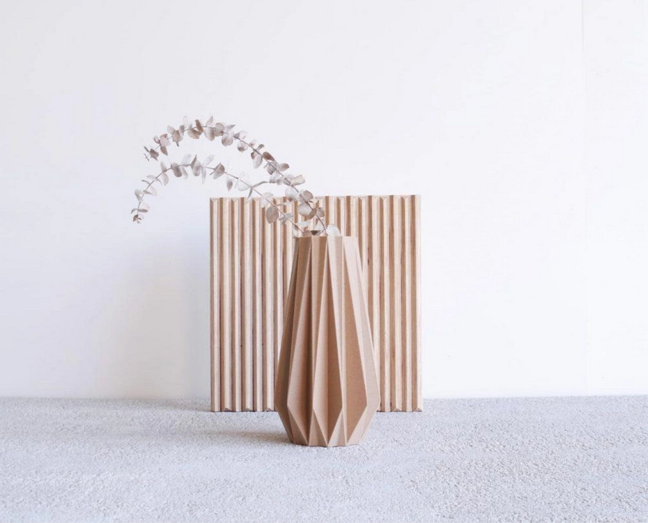 Modern Biodegradable Origami Vase - Natural