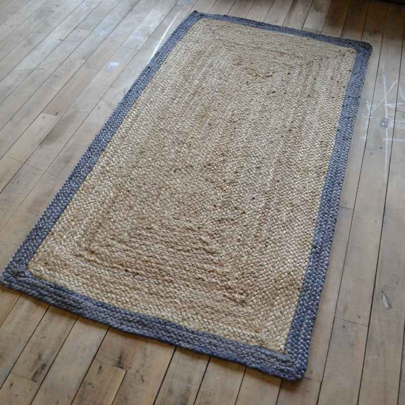 Jute Bordered Plain Woven Modern Rugs in Grey