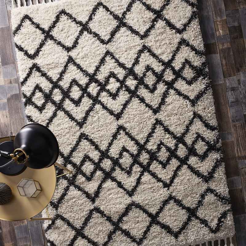 Morocco Modern Shaggy Tassel Rugs in Ivory