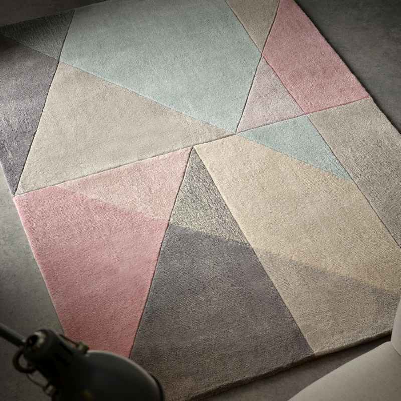 Trio Modern Geometric Triangle Rugs in Pink & Grey