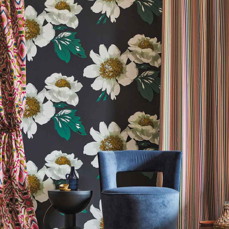 Paeonia Wallpaper 2112841 by Harlequin in Black Earth Fig Leaf Gold