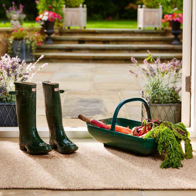 Plain Fleck Washable Hug Rug Doormat in Stone