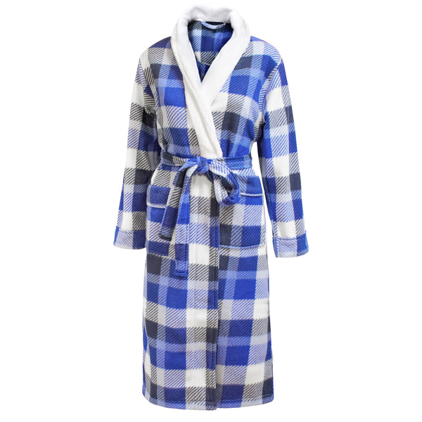 Velosso Blue Checked Flannel Bath Robe