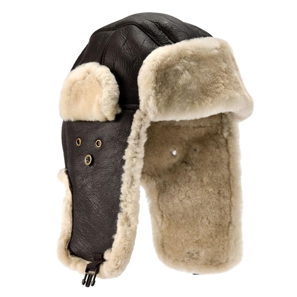 Mens 'Shelford' Dark Brown Sheepskin Aviator Hat