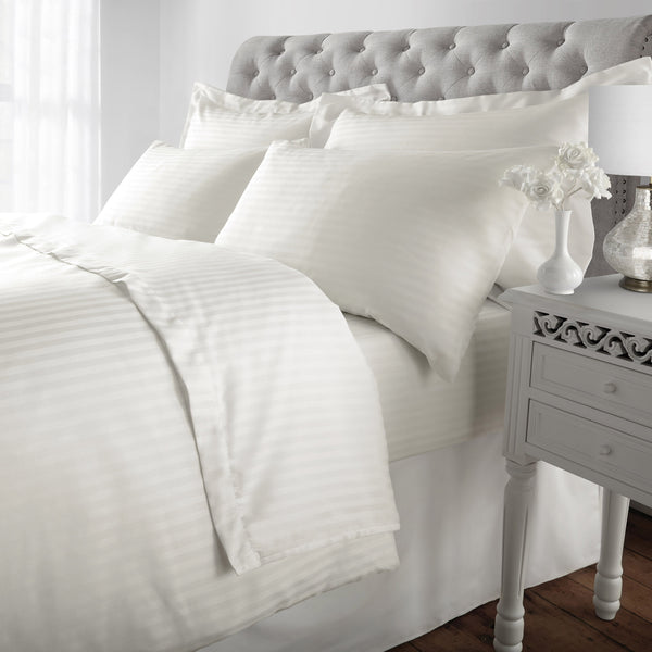 Sweet Dreams 100% Cotton Hotel Stripe Collection Cream Duvet Cover