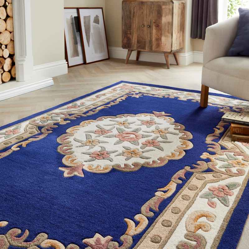 Shensi Traditional Wool Rugs in Navy Blue