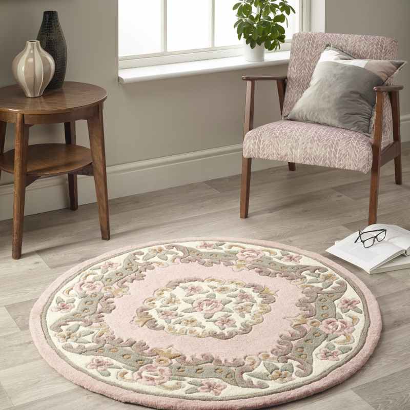 Shensi Traditional Circular Rugs in Rose Pink