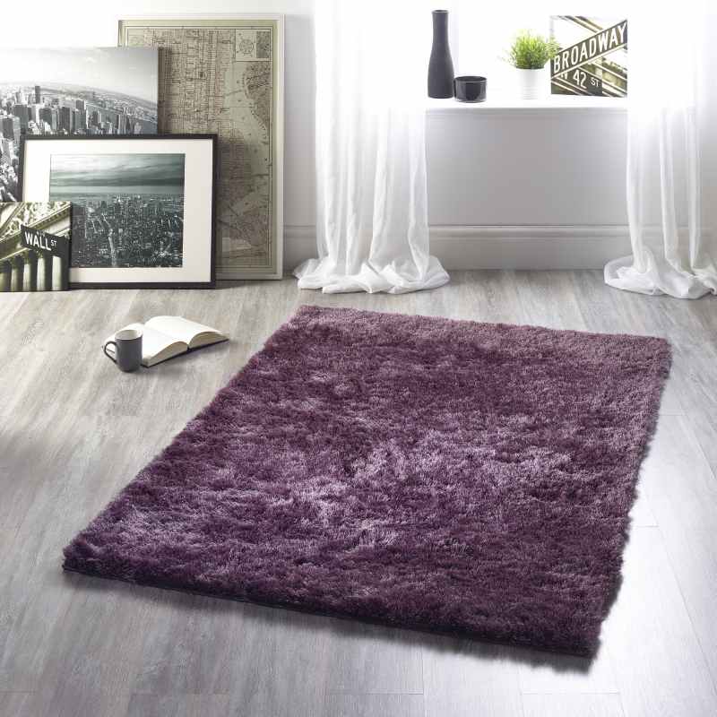 Shimmer Shaggy Lustrous Rugs in Mauve