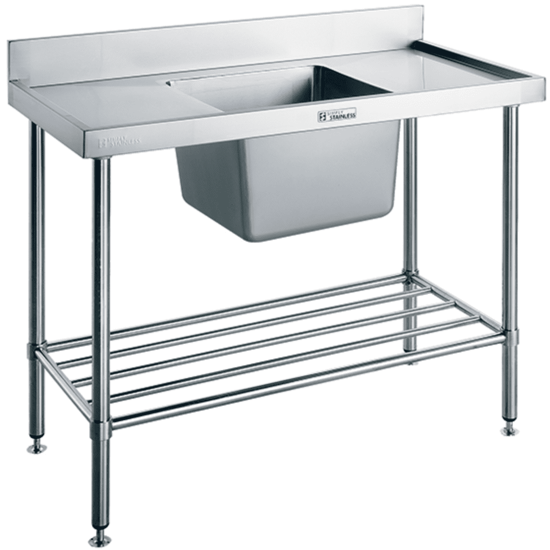 Simply Stainless Sink Single Centre Bowl Drainer Either Side 1200mm