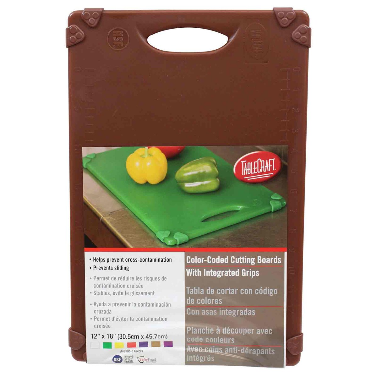 Tablecraft Brown 18 x 12" Grippy™ Polypropylene Cutting Board