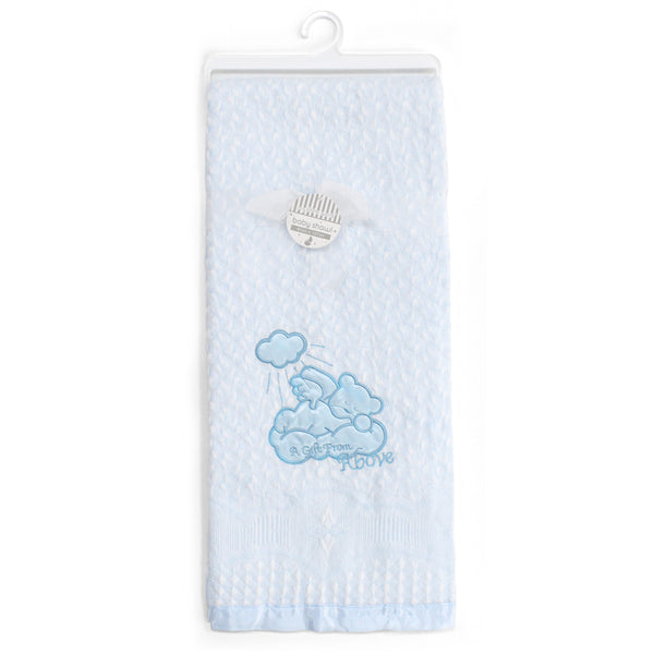 My Little World Blue Teddy Bear Embroidered Baby Shawl