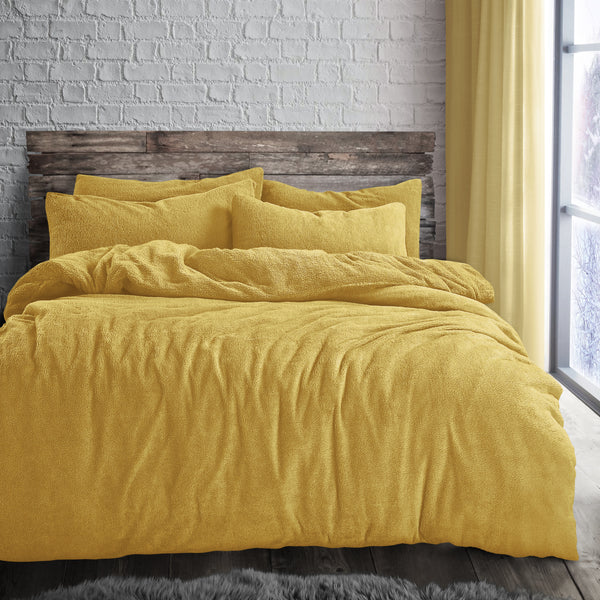 Velosso Ochre Teddy Fleece Duvet Cover & Pillowcase Set