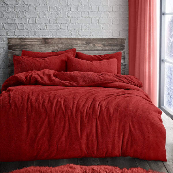 Velosso Teddy Fleece Red Duvet Cover & Pillowcase Set