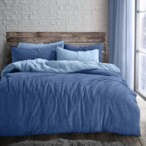 Velosso Teddy Fleece French Blue Light Blue Reversible Duvet Cover & Pillowcase Set
