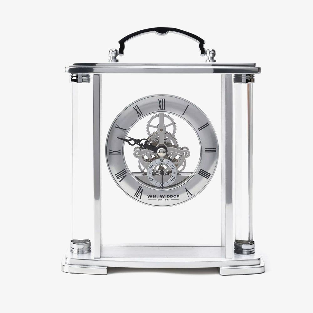 Widdop Skeleton Brushed silver Mantel Clock