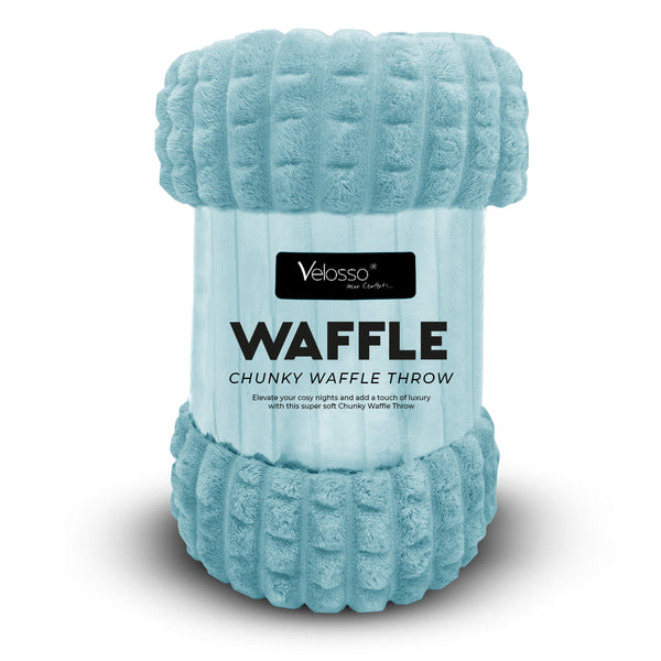 Velosso Super Chunky Waffle Plush Soft Blanket - Duck Egg