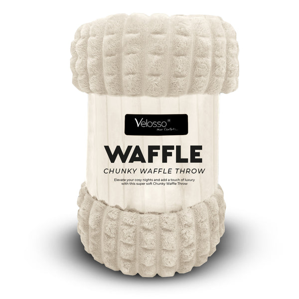 Velosso Super Chunky Waffle Plush Soft Blanket - Ivory