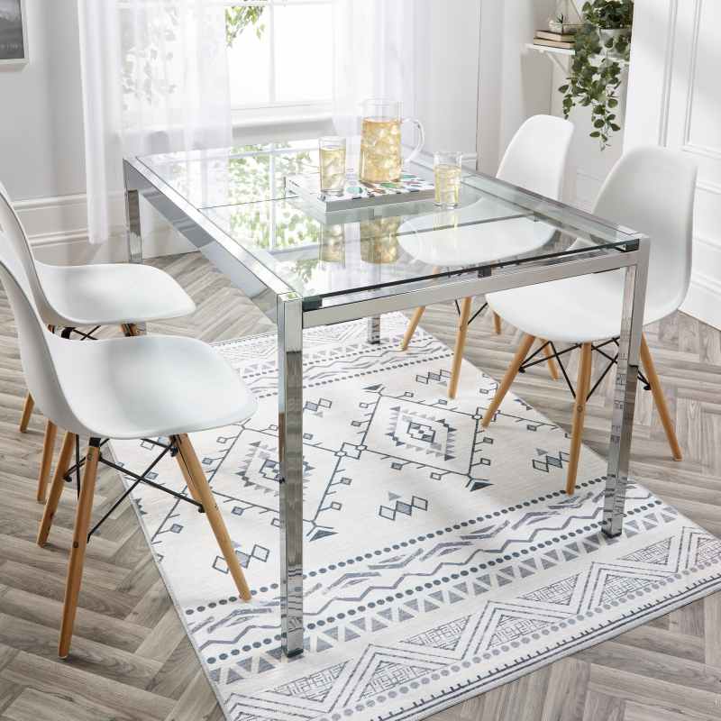 Origins Washable Nomad Aztec Geometric Rug in Grey