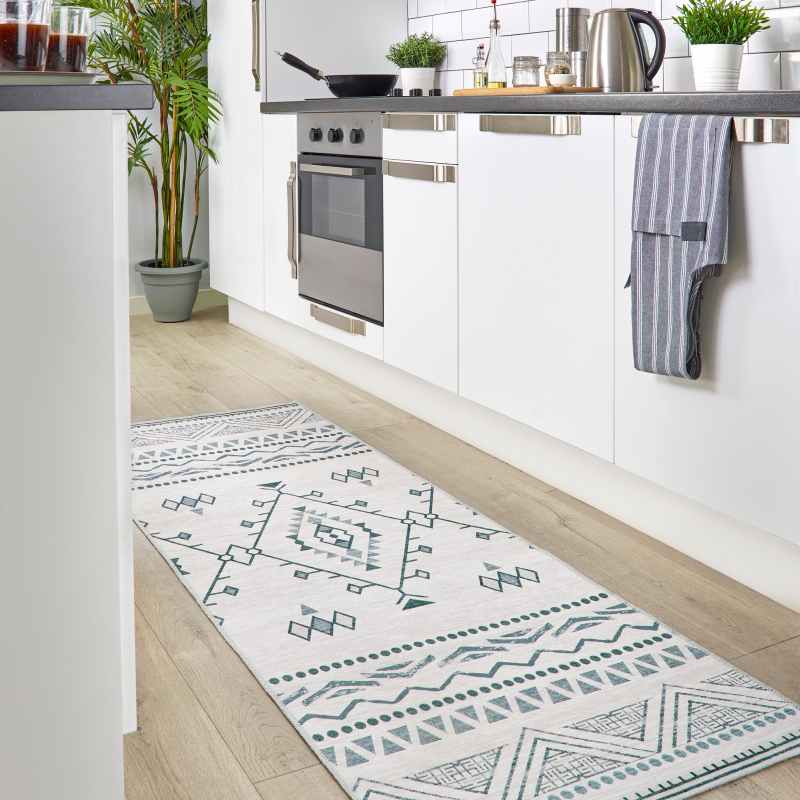 Origins Washable Nomad Aztec Geometric Runner Rug in Grey